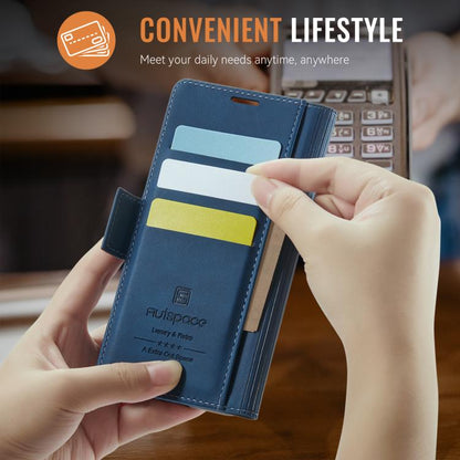 For iPhone 17 AutSpace A11 Side Buckle MagSafe Magnetic RFID Phone Leather Case(Blue) by AutSpace