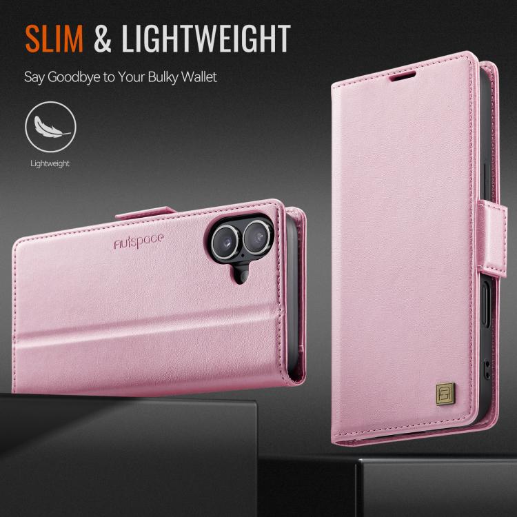 For iPhone 17 AutSpace A11 Side Buckle MagSafe Magnetic RFID Phone Leather Case(Rose Gold) by AutSpace