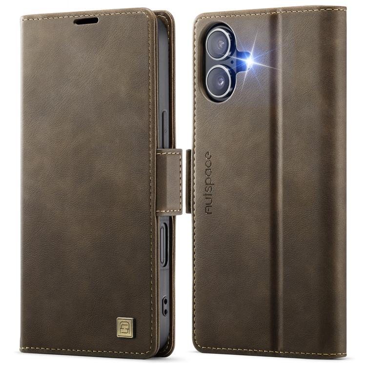 For iPhone 17 AutSpace A11 Side Buckle MagSafe Magnetic RFID Phone Leather Case(Coffee) by AutSpace
