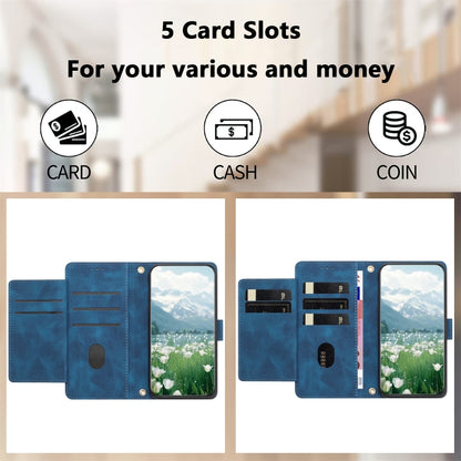 For iPhone 16e Tulips Embossed Leather Phone Case with Lanyard(Blue) by bashfashion