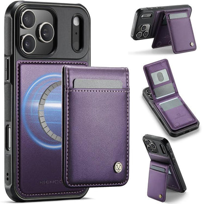 For iPhone 17 Pro Max JEEHOOD J06 British Style RFID MagSafe Card Bag PU Phone Case(Purple) by JEEHOOD