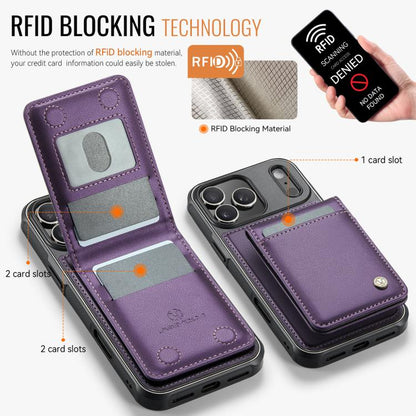 For iPhone 17 Pro Max JEEHOOD J06 British Style RFID MagSafe Card Bag PU Phone Case(Purple) by JEEHOOD