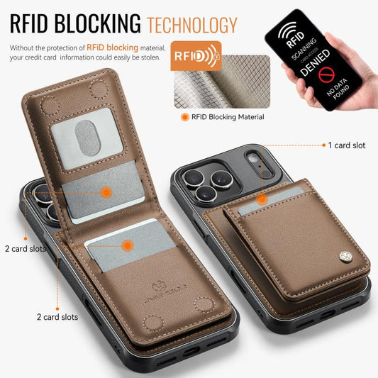 For iPhone 17 Pro Max JEEHOOD J06 British Style RFID MagSafe Card Bag PU Phone Case(Brown) by JEEHOOD