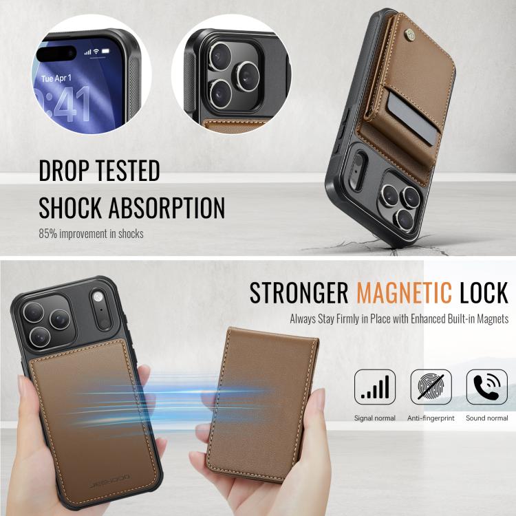 For iPhone 17 Pro Max JEEHOOD J06 British Style RFID MagSafe Card Bag PU Phone Case(Brown) by JEEHOOD