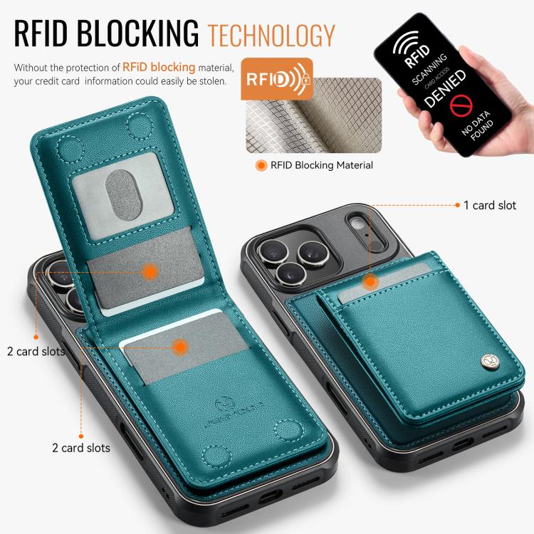 For iPhone 17 Pro Max JEEHOOD J06 British Style RFID MagSafe Card Bag PU Phone Case(Green) by JEEHOOD