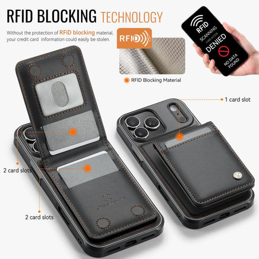 For iPhone 17 Pro Max JEEHOOD J06 British Style RFID MagSafe Card Bag PU Phone Case(Black) by JEEHOOD