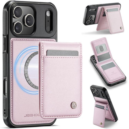 For iPhone 17 Pro Max JEEHOOD J06 British Style RFID MagSafe Card Bag PU Phone Case(Pink) by JEEHOOD