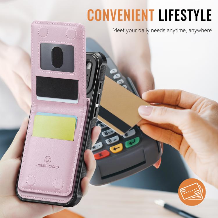 For iPhone 17 Pro Max JEEHOOD J06 British Style RFID MagSafe Card Bag PU Phone Case(Pink) by JEEHOOD