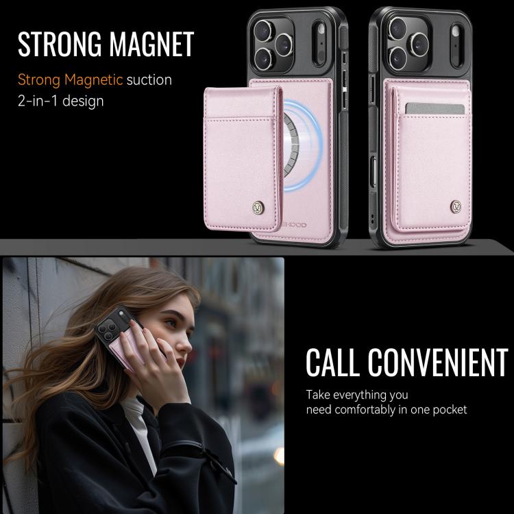For iPhone 17 Pro Max JEEHOOD J06 British Style RFID MagSafe Card Bag PU Phone Case(Pink) by JEEHOOD