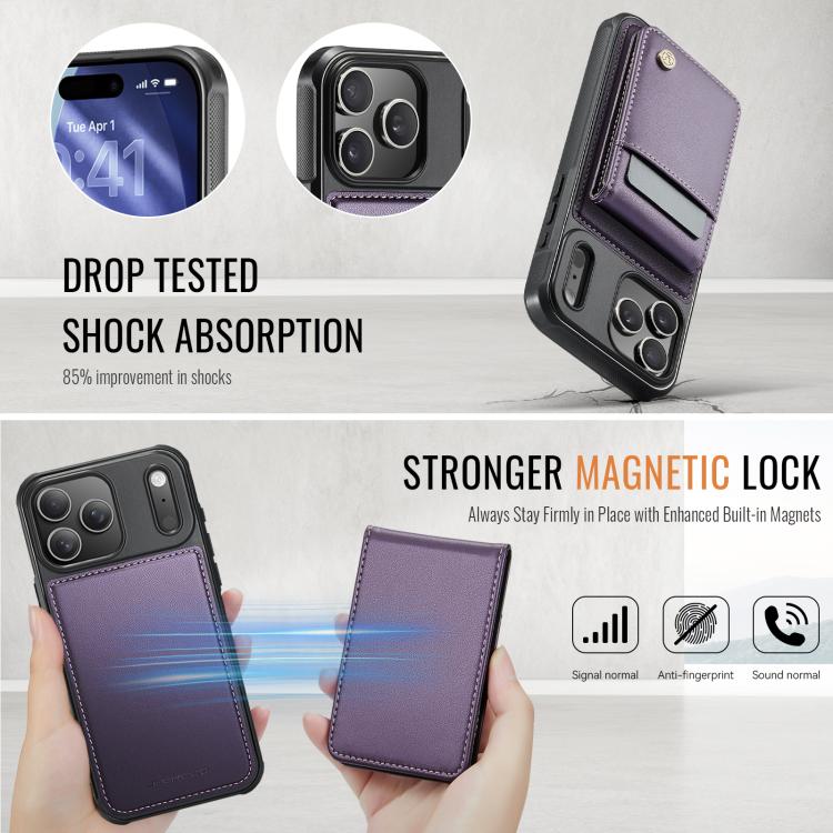 For iPhone 17 Pro JEEHOOD J06 British Style RFID MagSafe Card Bag PU Phone Case(Purple) by JEEHOOD