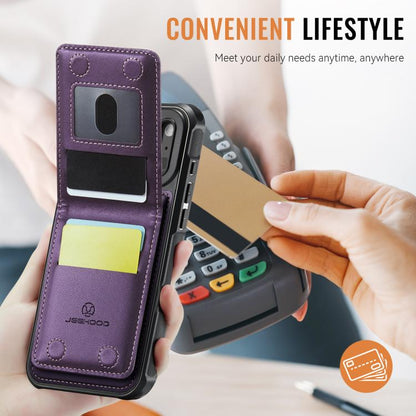 For iPhone 17 Pro JEEHOOD J06 British Style RFID MagSafe Card Bag PU Phone Case(Purple) by JEEHOOD