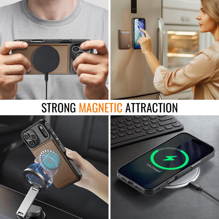 For iPhone 17 Pro JEEHOOD J06 British Style RFID MagSafe Card Bag PU Phone Case(Brown) by JEEHOOD