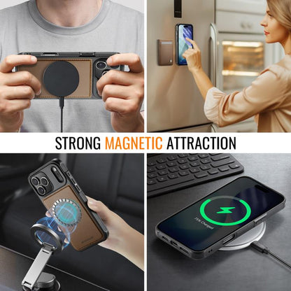 For iPhone 17 Pro JEEHOOD J06 British Style RFID MagSafe Card Bag PU Phone Case(Brown) by JEEHOOD