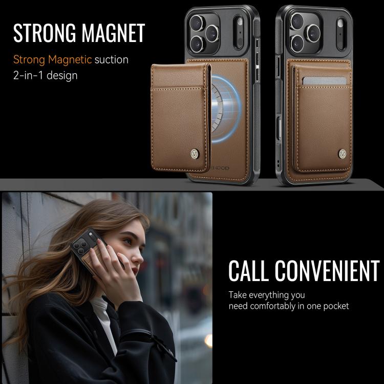 For iPhone 17 Pro JEEHOOD J06 British Style RFID MagSafe Card Bag PU Phone Case(Brown) by JEEHOOD