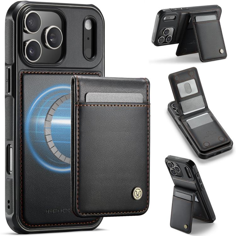 For iPhone 17 Pro JEEHOOD J06 British Style RFID MagSafe Card Bag PU Phone Case(Black) by JEEHOOD