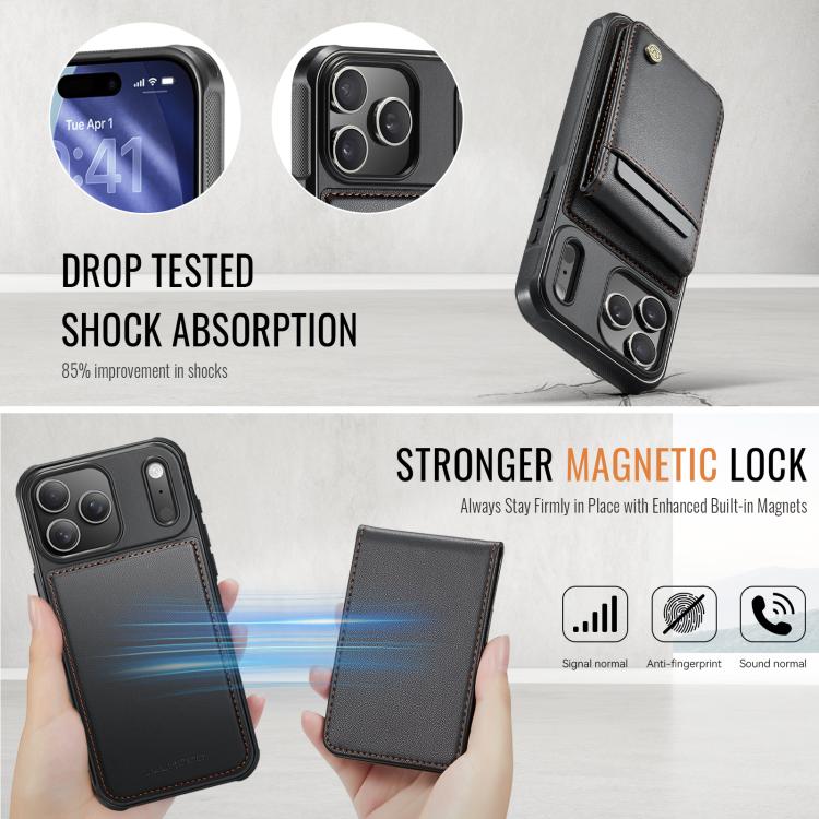 For iPhone 17 Pro JEEHOOD J06 British Style RFID MagSafe Card Bag PU Phone Case(Black) by JEEHOOD