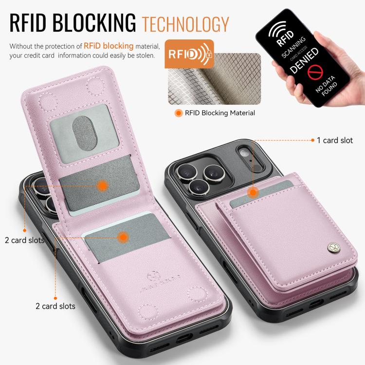 For iPhone 17 Pro JEEHOOD J06 British Style RFID MagSafe Card Bag PU Phone Case(Pink) by JEEHOOD