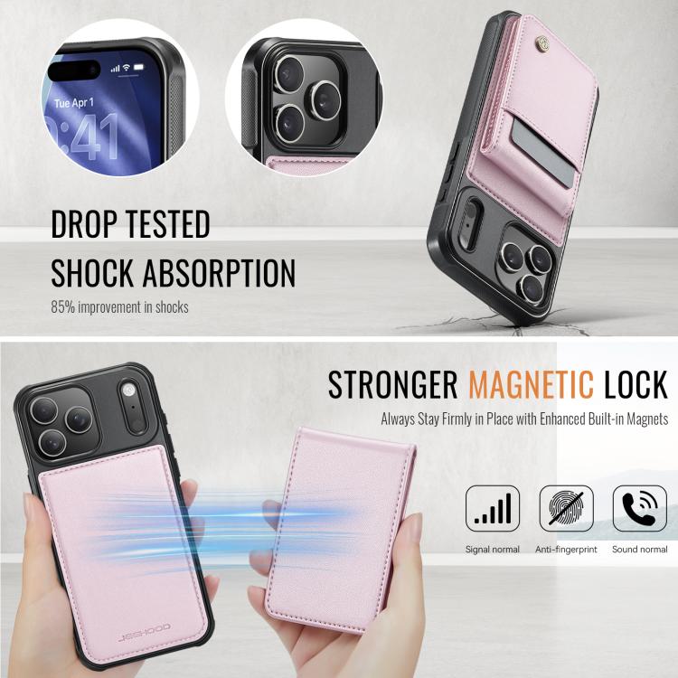 For iPhone 17 Pro JEEHOOD J06 British Style RFID MagSafe Card Bag PU Phone Case(Pink) by JEEHOOD