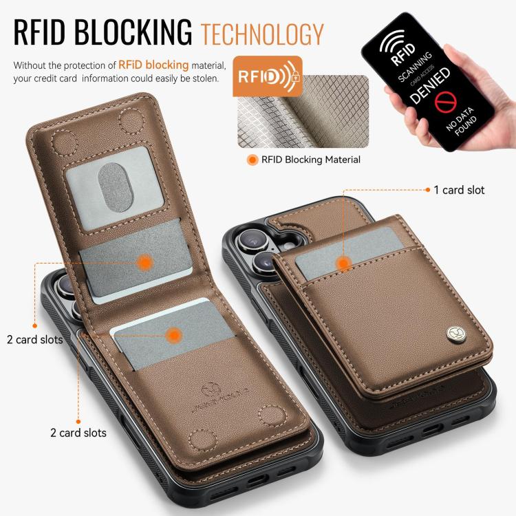 For iPhone 17 JEEHOOD J06 British Style RFID MagSafe Card Bag PU Phone Case(Brown) by JEEHOOD