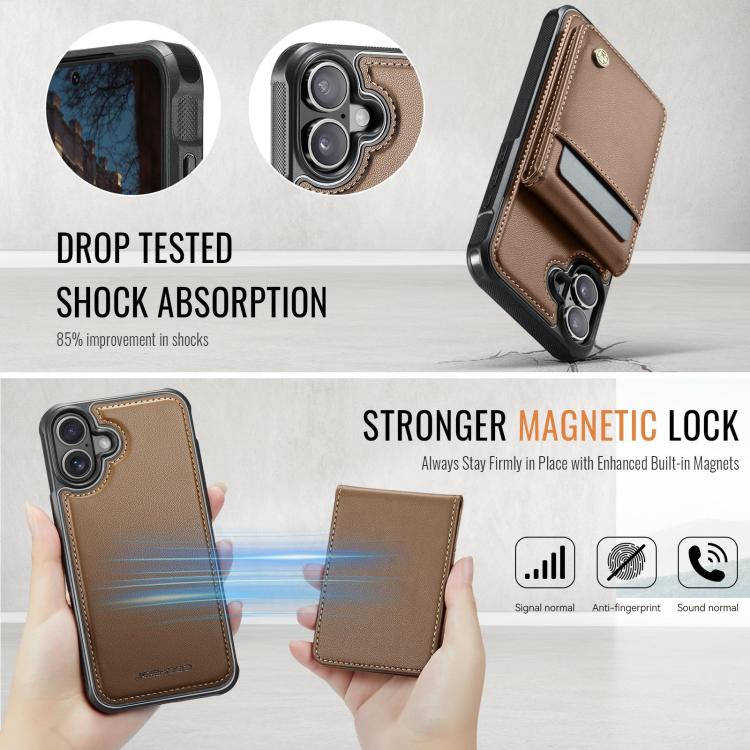 For iPhone 17 JEEHOOD J06 British Style RFID MagSafe Card Bag PU Phone Case(Brown) by JEEHOOD