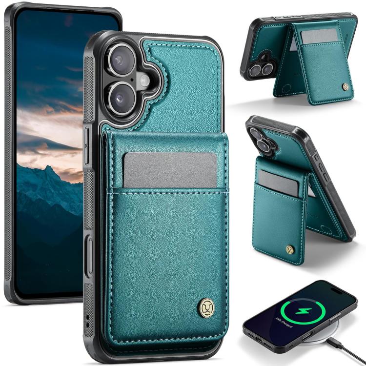 For iPhone 17 JEEHOOD J06 British Style RFID MagSafe Card Bag PU Phone Case(Green) by JEEHOOD