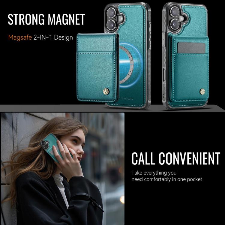 For iPhone 17 JEEHOOD J06 British Style RFID MagSafe Card Bag PU Phone Case(Green) by JEEHOOD