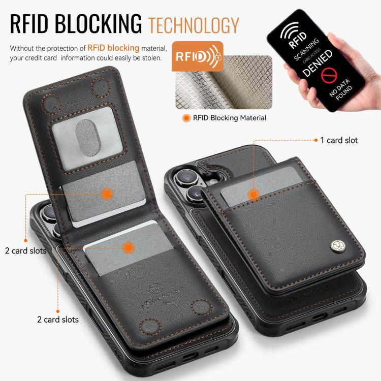 For iPhone 17 JEEHOOD J06 British Style RFID MagSafe Card Bag PU Phone Case(Black) by JEEHOOD