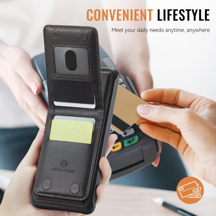 For iPhone 17 JEEHOOD J06 British Style RFID MagSafe Card Bag PU Phone Case(Black) by JEEHOOD