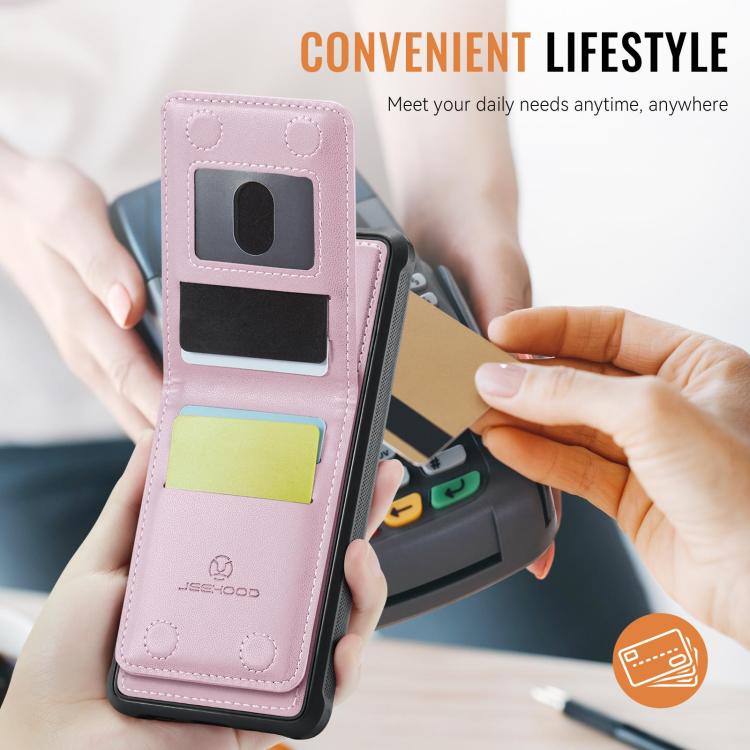 For iPhone 17 JEEHOOD J06 British Style RFID MagSafe Card Bag PU Phone Case(Pink) by JEEHOOD