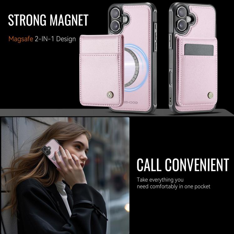 For iPhone 17 JEEHOOD J06 British Style RFID MagSafe Card Bag PU Phone Case(Pink) by JEEHOOD