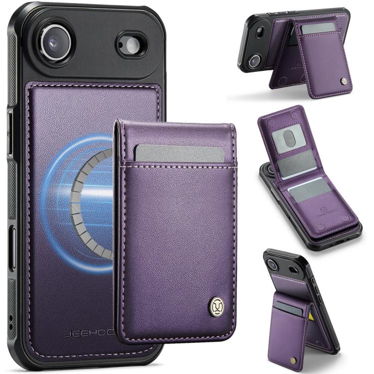For iPhone Air JEEHOOD J06 British Style RFID MagSafe Card Bag PU Phone Case(Purple) by JEEHOOD