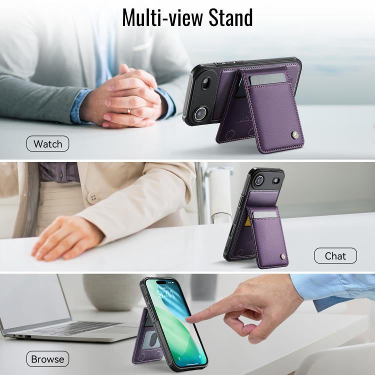 For iPhone Air JEEHOOD J06 British Style RFID MagSafe Card Bag PU Phone Case(Purple) by JEEHOOD