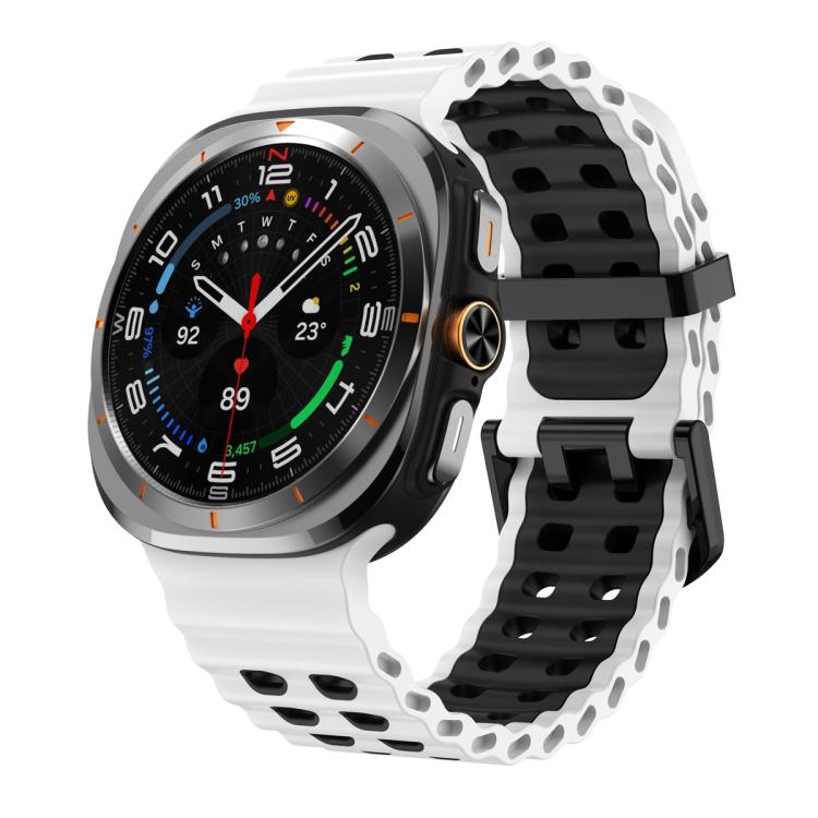 For Samsung Galaxy Watch Ultra 47mm / Ultra 2025 Ocean Two Color Dual-Row Hole Silicone Watch Band(White Black) by bashfashion