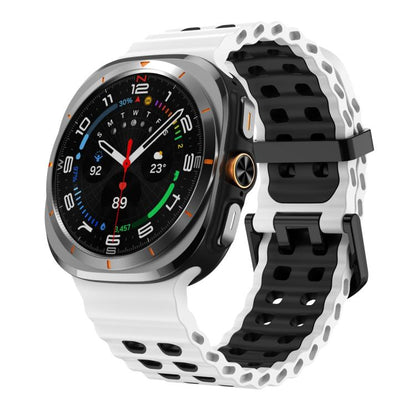 For Samsung Galaxy Watch Ultra 47mm / Ultra 2025 Ocean Two Color Dual-Row Hole Silicone Watch Band(White Black) by bashfashion