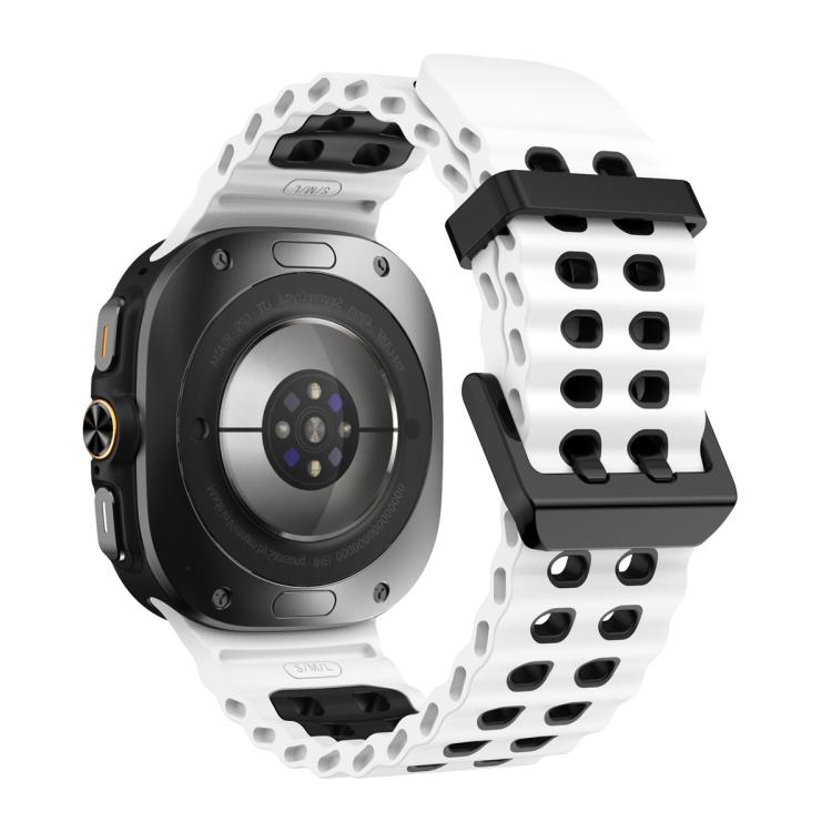 For Samsung Galaxy Watch Ultra 47mm / Ultra 2025 Ocean Two Color Dual-Row Hole Silicone Watch Band(White Black) by bashfashion