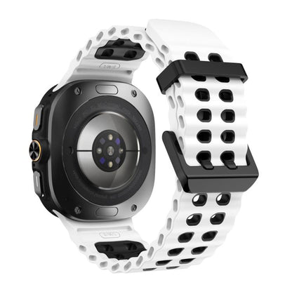 For Samsung Galaxy Watch Ultra 47mm / Ultra 2025 Ocean Two Color Dual-Row Hole Silicone Watch Band(White Black) by bashfashion