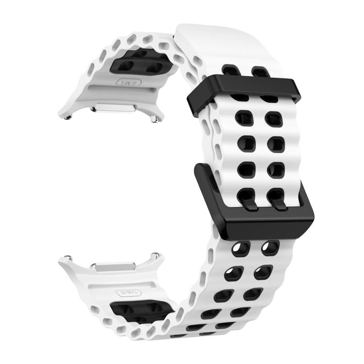 For Samsung Galaxy Watch Ultra 47mm / Ultra 2025 Ocean Two Color Dual-Row Hole Silicone Watch Band(White Black) by bashfashion