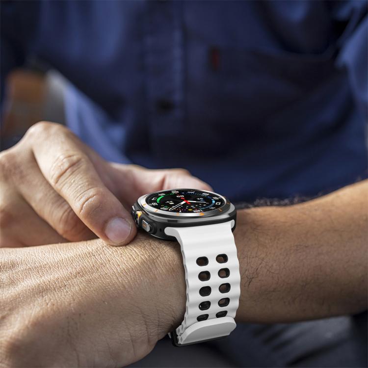 For Samsung Galaxy Watch Ultra 47mm / Ultra 2025 Ocean Two Color Dual-Row Hole Silicone Watch Band(White Black) by bashfashion