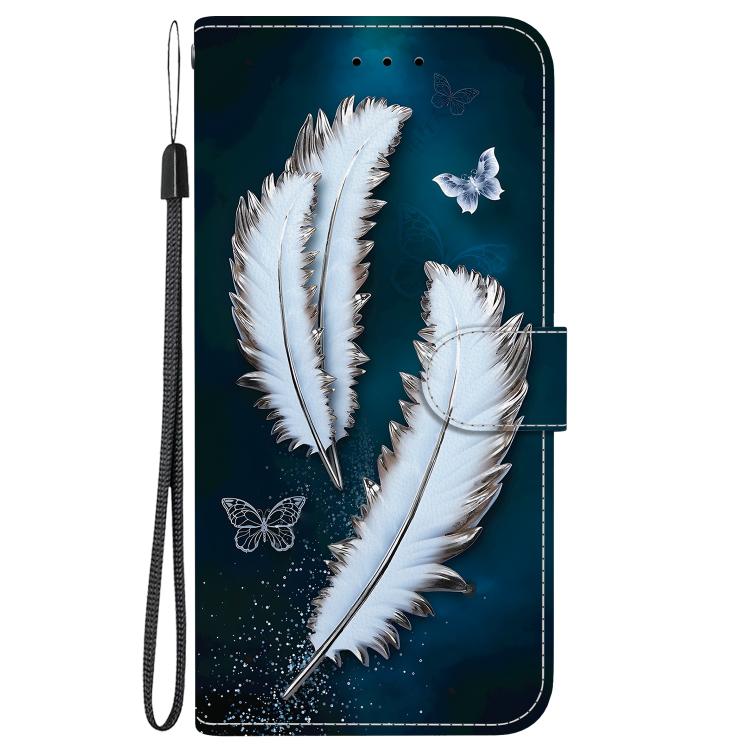 For iPhone 16e Crystal Texture Colored Drawing Leather Phone Case(White Butterfly Feathers) by bashfashion