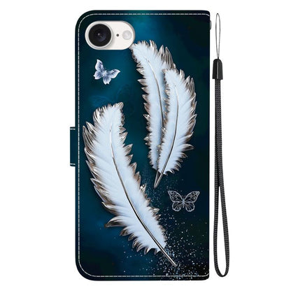 For iPhone 16e Crystal Texture Colored Drawing Leather Phone Case(White Butterfly Feathers) by bashfashion