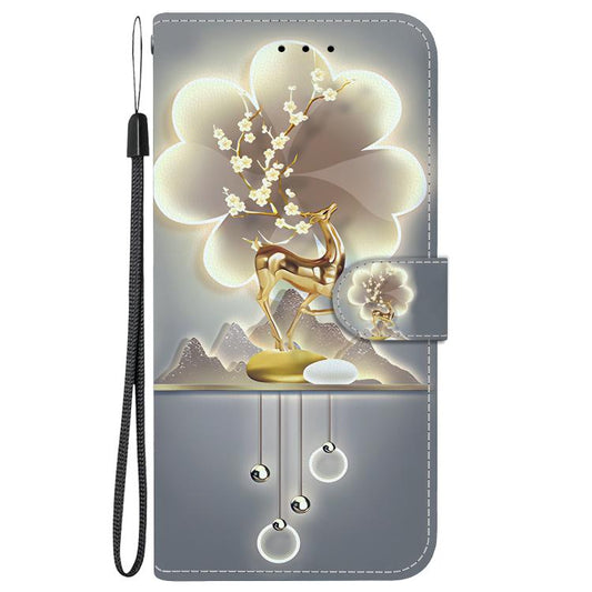 For iPhone 16e Crystal Texture Colored Drawing Leather Phone Case(Sika Deer) by bashfashion