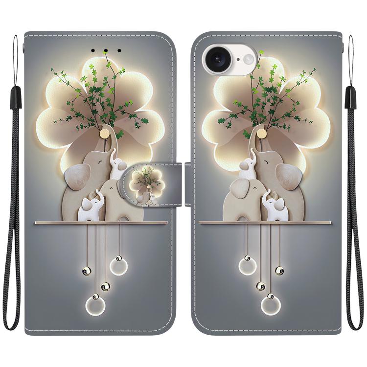 For iPhone 16e Crystal Texture Colored Drawing Leather Phone Case(Elephants) by bashfashion
