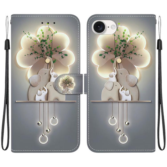 For iPhone 16e Crystal Texture Colored Drawing Leather Phone Case(Elephants) by bashfashion