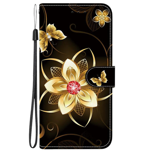 For iPhone 16e Crystal Texture Colored Drawing Leather Phone Case(Gold Flower) by bashfashion