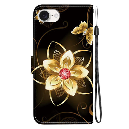 For iPhone 16e Crystal Texture Colored Drawing Leather Phone Case(Gold Flower) by bashfashion
