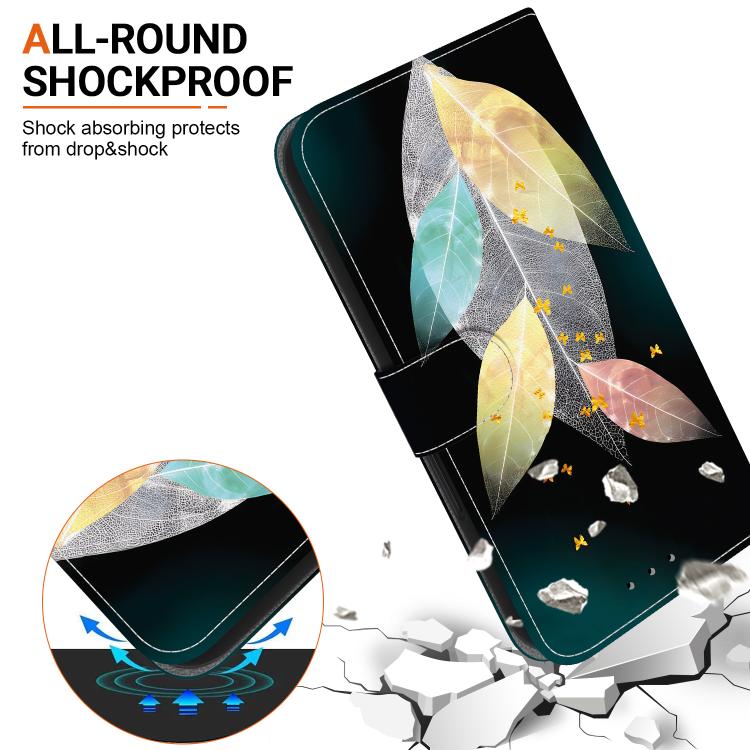 For iPhone 16e Crystal Texture Colored Drawing Leather Phone Case(Colored Leaves) by bashfashion