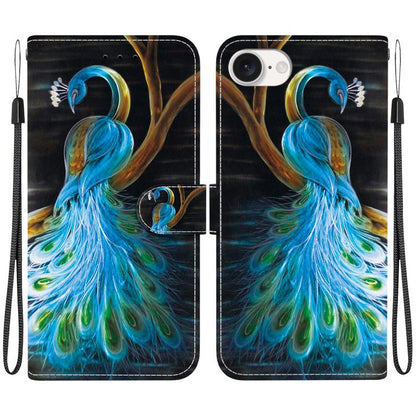 For iPhone 16e Crystal Texture Colored Drawing Leather Phone Case(Peacock) by bashfashion