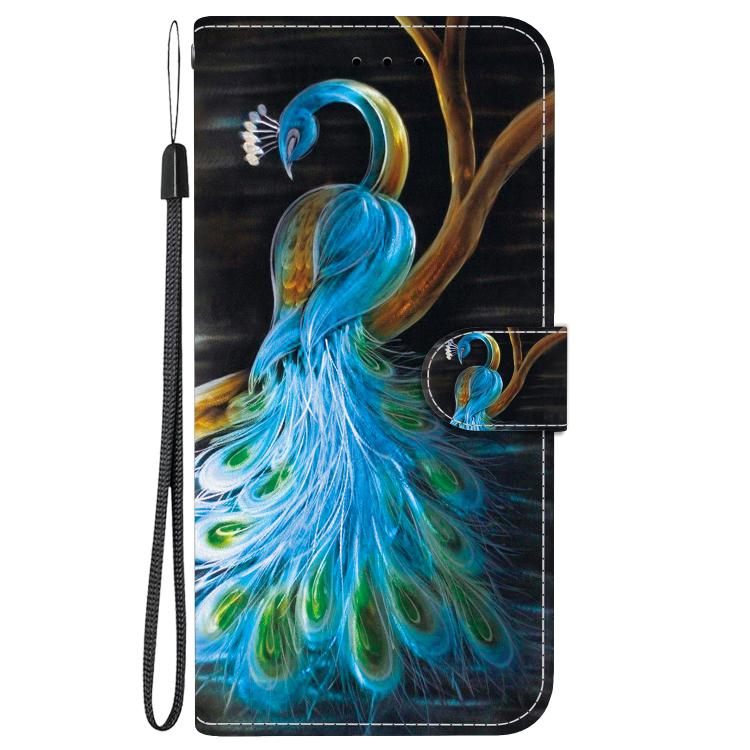For iPhone 16e Crystal Texture Colored Drawing Leather Phone Case(Peacock) by bashfashion