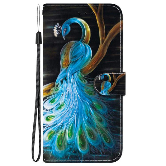 For iPhone 16e Crystal Texture Colored Drawing Leather Phone Case(Peacock) by bashfashion