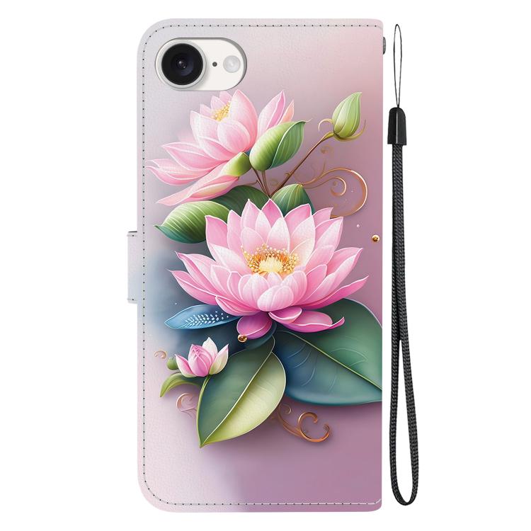 For iPhone 16e Crystal Texture Colored Drawing Leather Phone Case(Lotus) by bashfashion